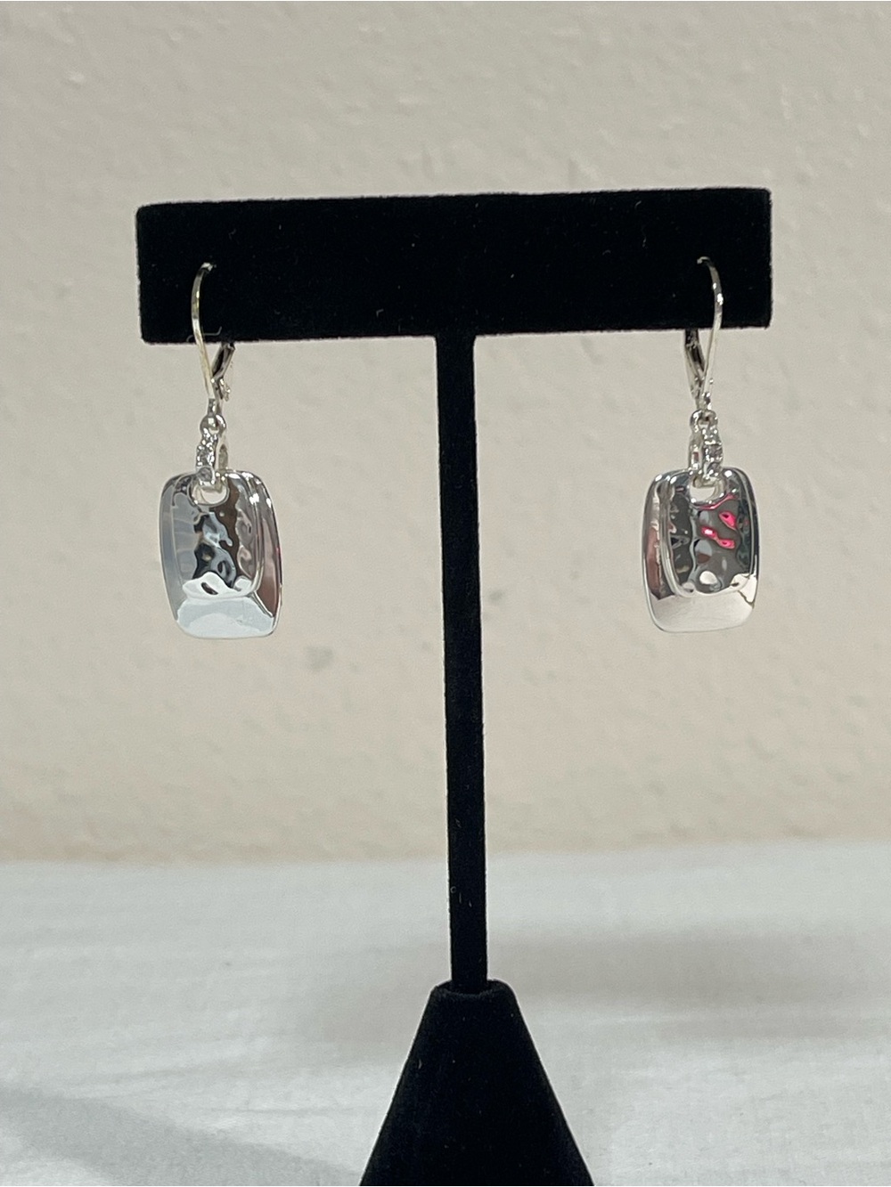 Nine West Silver Hammered Rectangle Drop Earrings